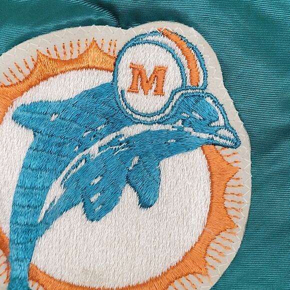 Vintage 90s Miami Dolphins Varsity Jacket Large 24x25 Cropped Baggy Satin - Picture 6 of 14